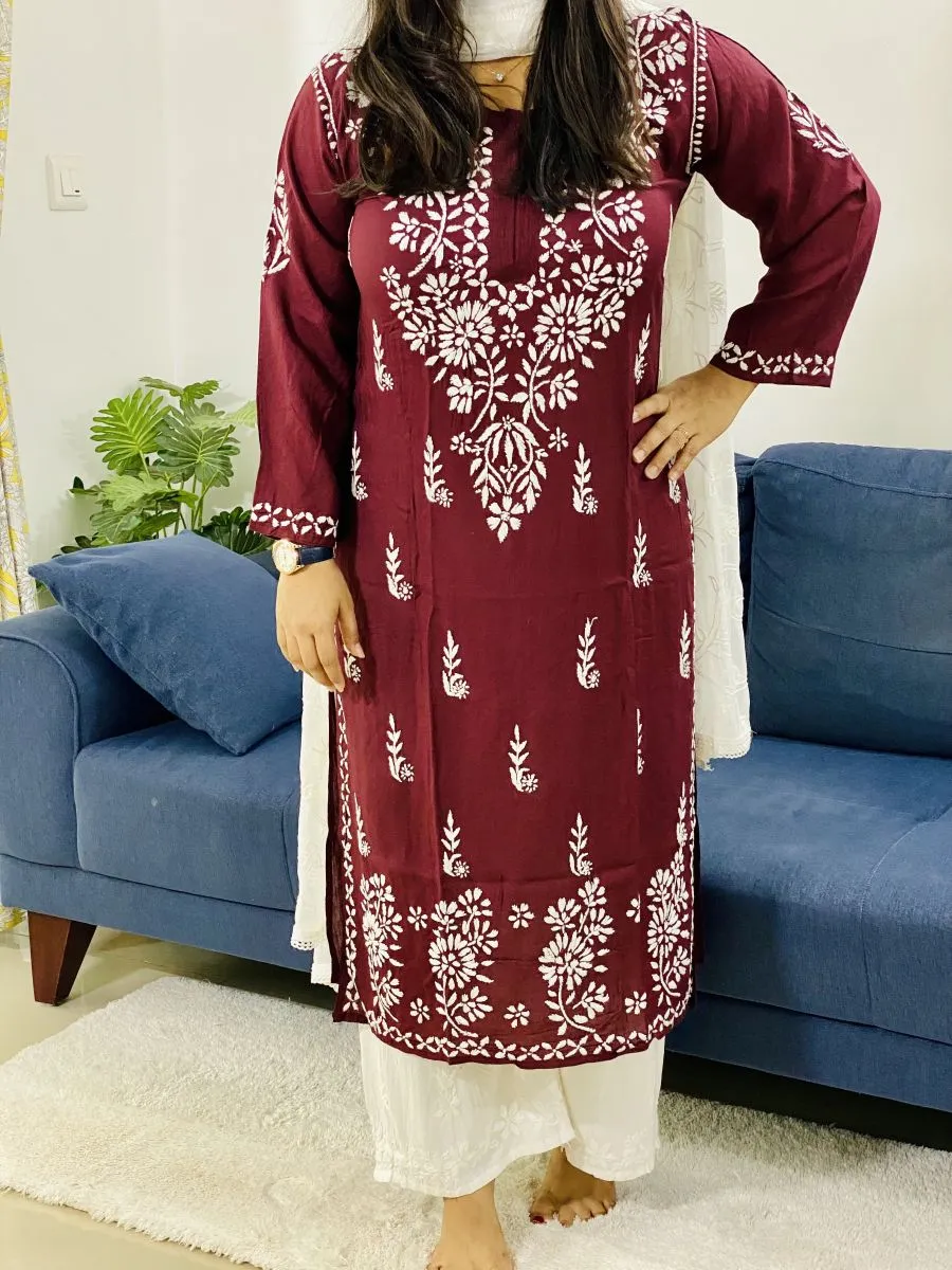 Modal Chikankari Solid Women's Long Kurta
