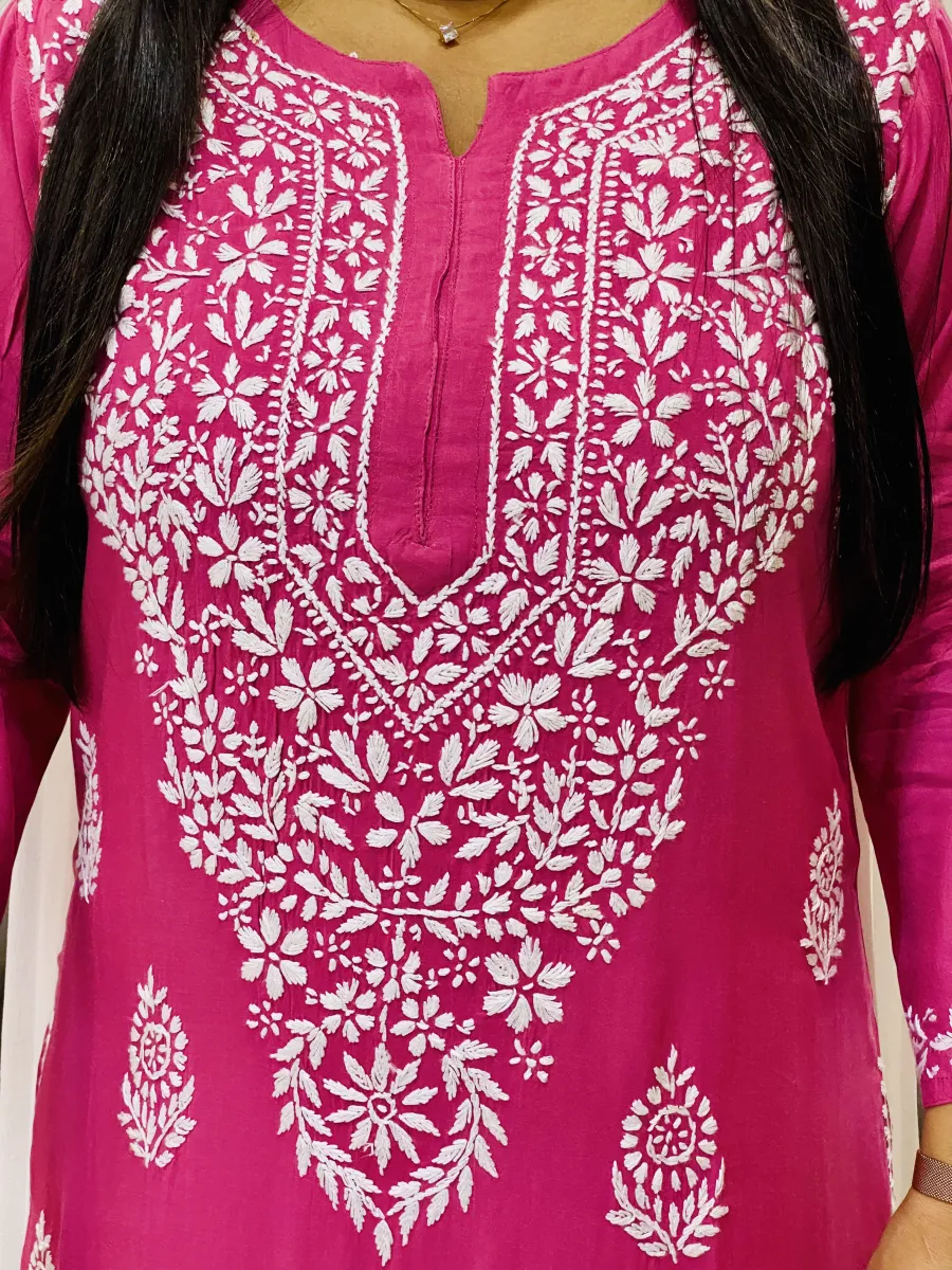 Premium Modal Chikankari Hand Embroidered Solid Women's Long Kurta