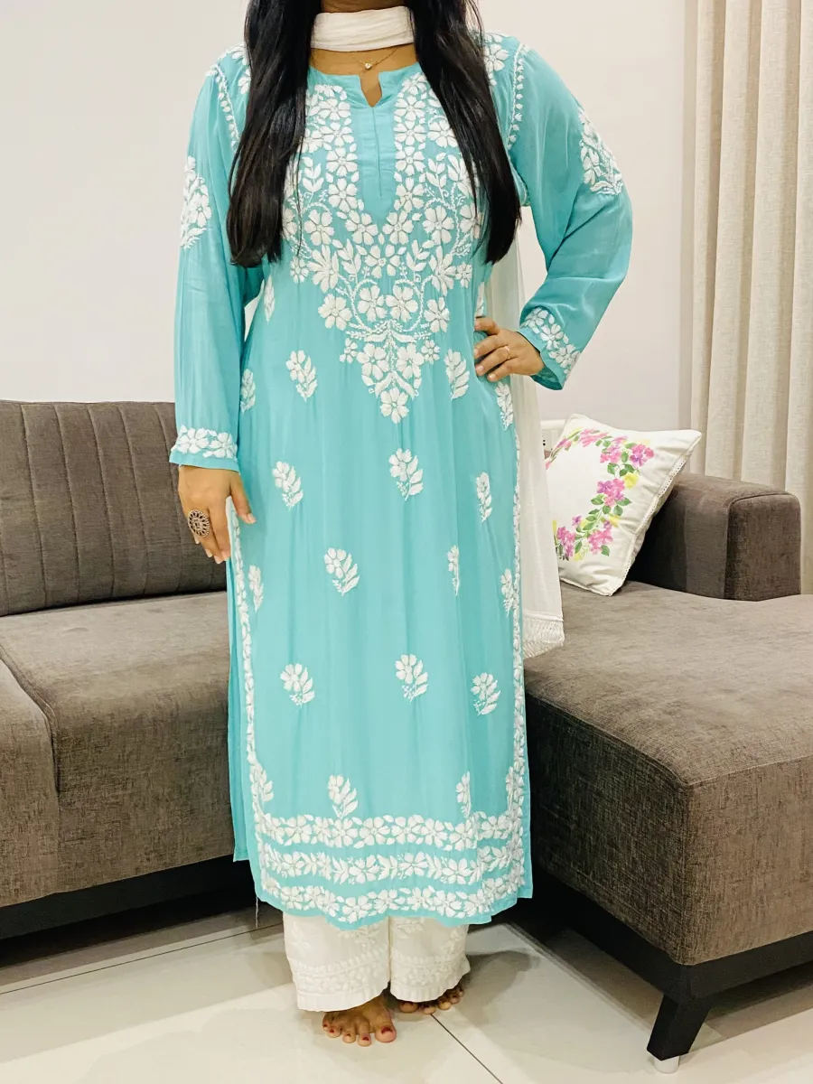 Premium Modal Chikankari Hand Embroidered Solid Women's Long Kurta
