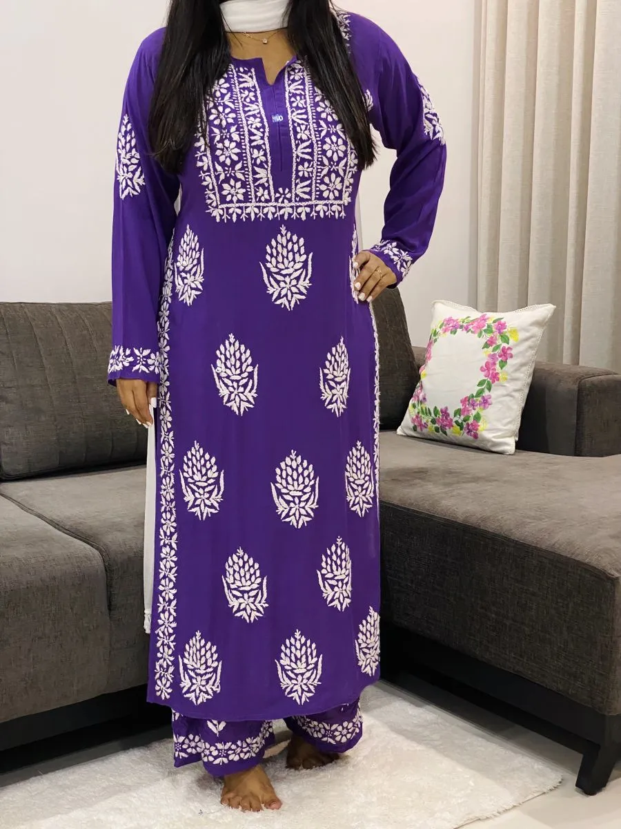 Premium Modal Chikankari Hand Embroidered Solid Women's Kurta Palazzo Set