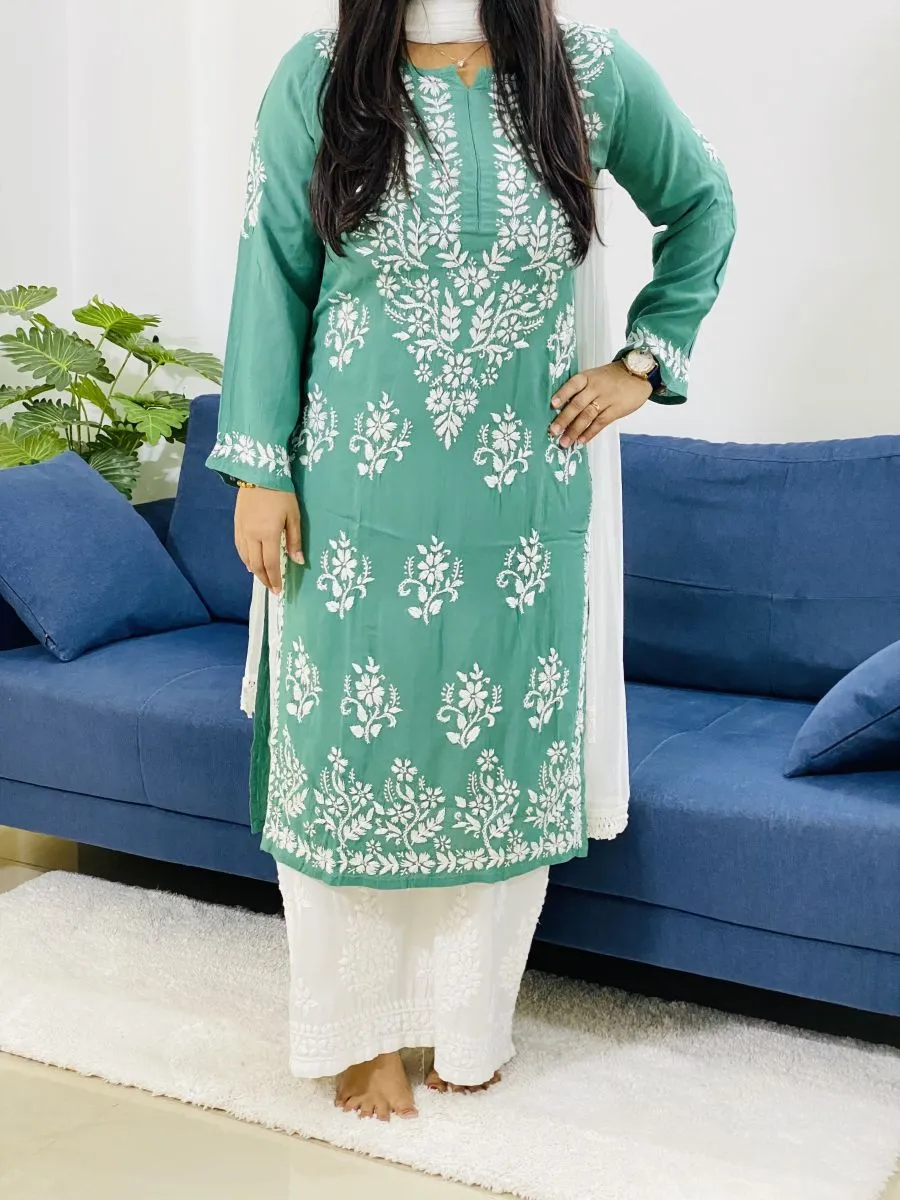 Modal Chikankari Solid Women's Long Kurta