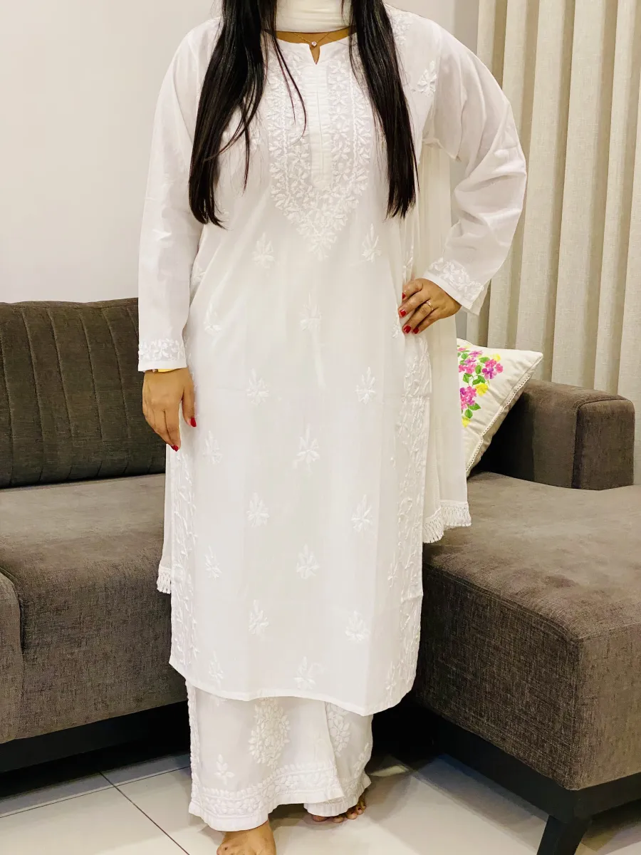 Cotton Chikankari Women's Solid Long Kurta