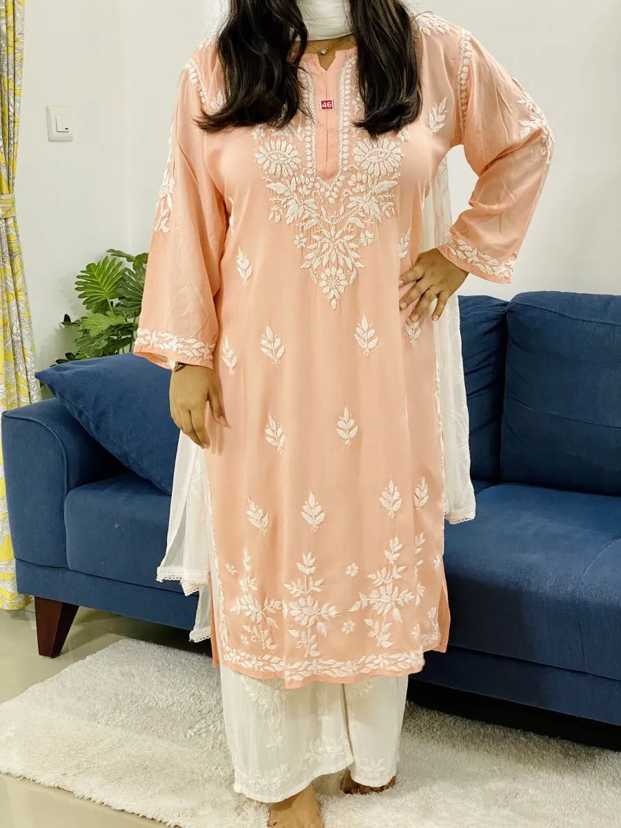 Modal Chikankari Solid Women's Long Kurta