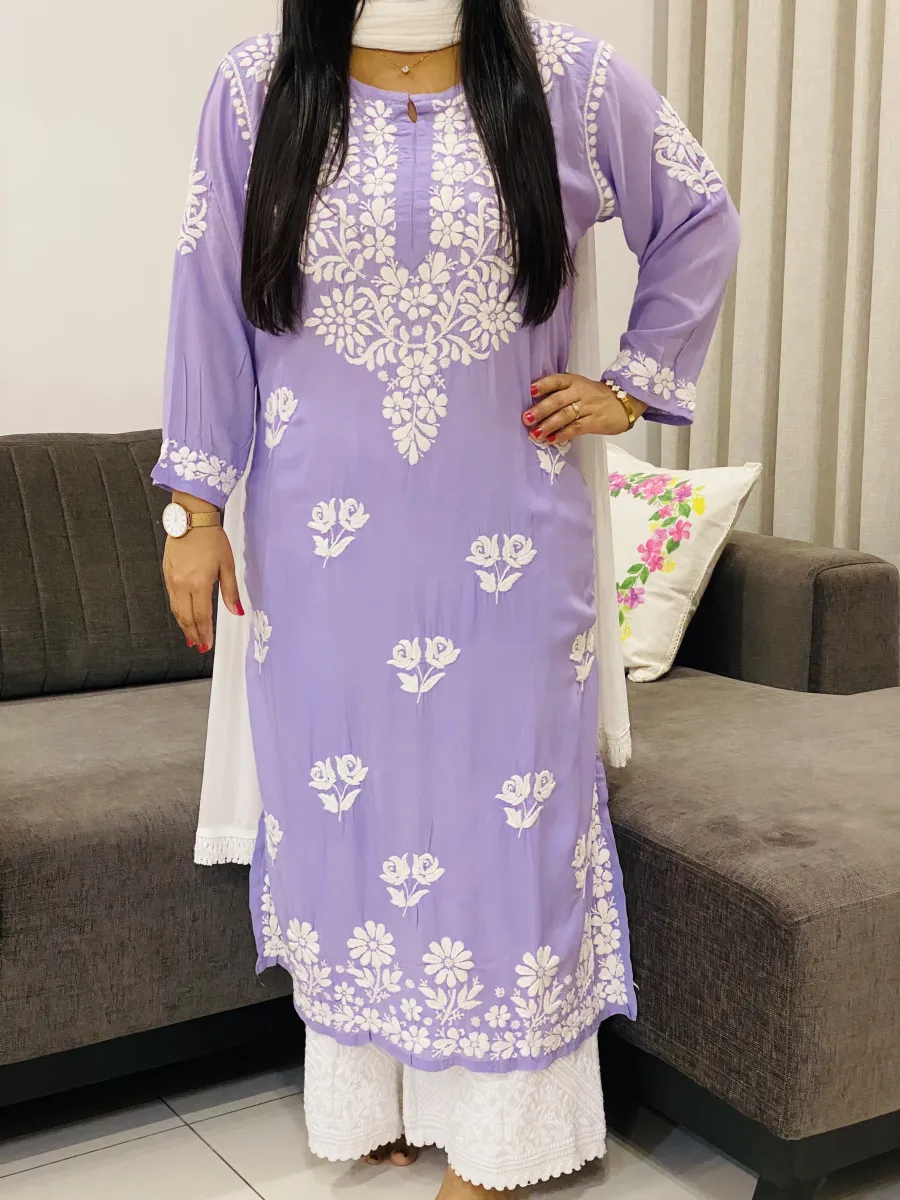 Premium Modal Chikankari Hand Embroidered Women's Long Solid Kurta