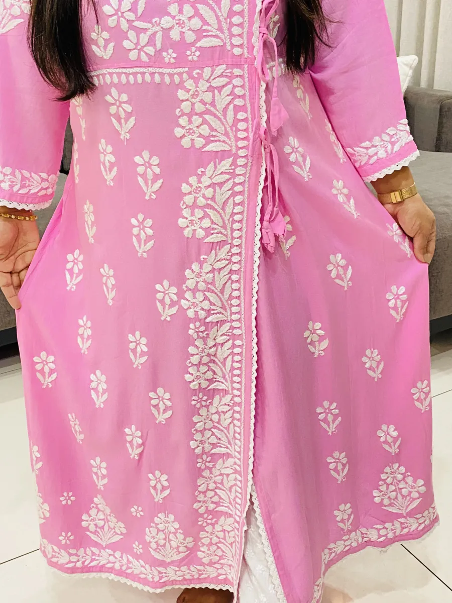 Rayon Chikankari Handwork Solid Women's Angrakha Kurta