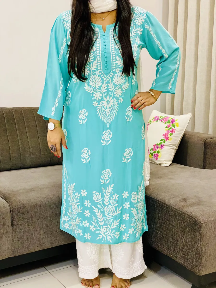 Premium Modal Chikankari Hand Embroidered Women's Solid Long Kurta