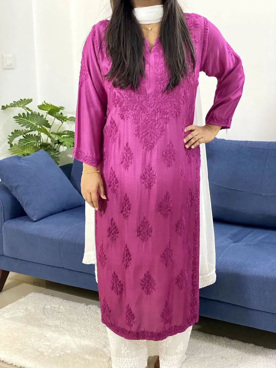 Muslin Silk Chikankari Handwork Ombre Women's Long Kurti