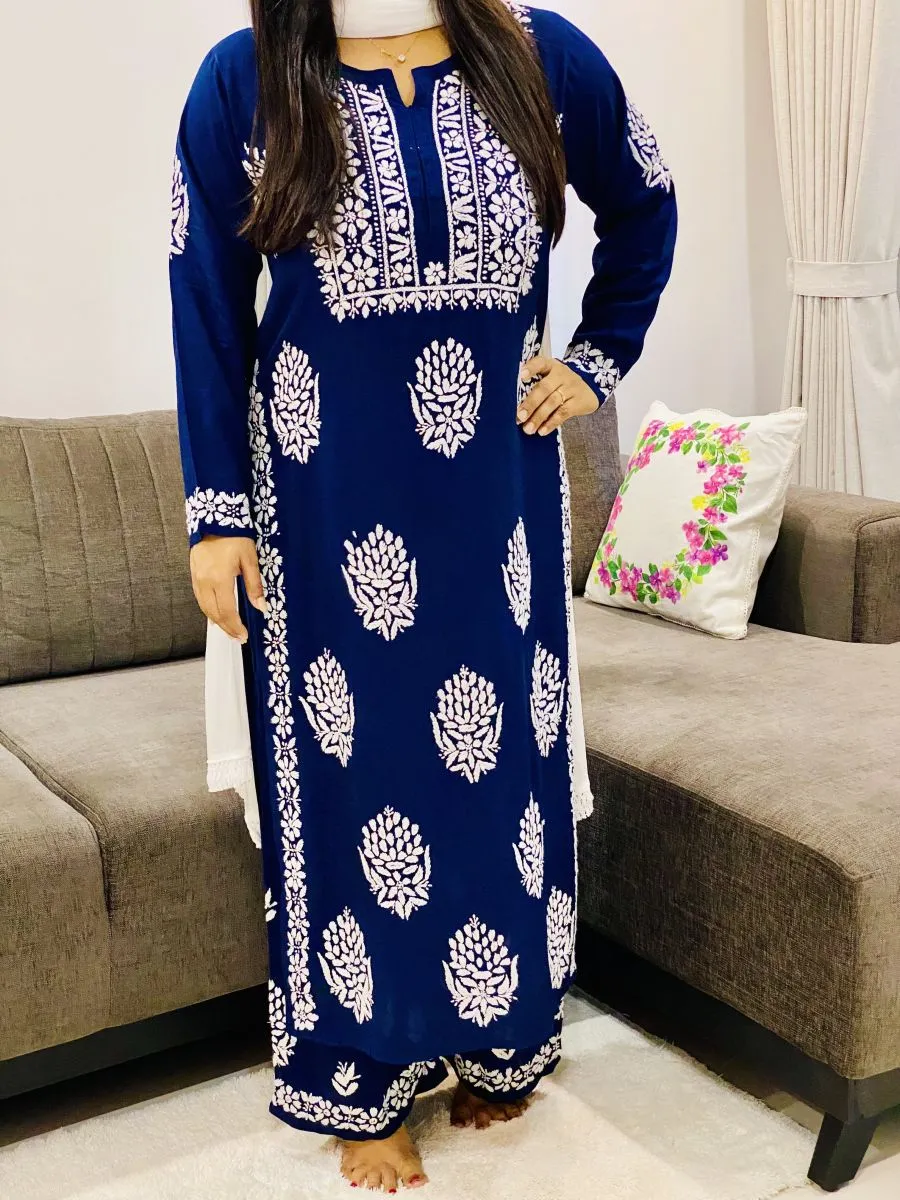 Premium Modal Chikankari Hand Embroidered Solid Women's Kurta Palazzo Set