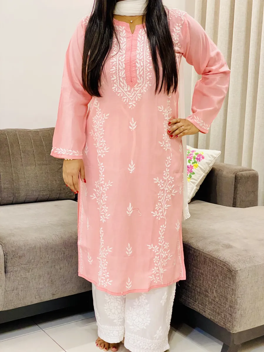 Cotton Chikankari Women's Solid Long Kurta