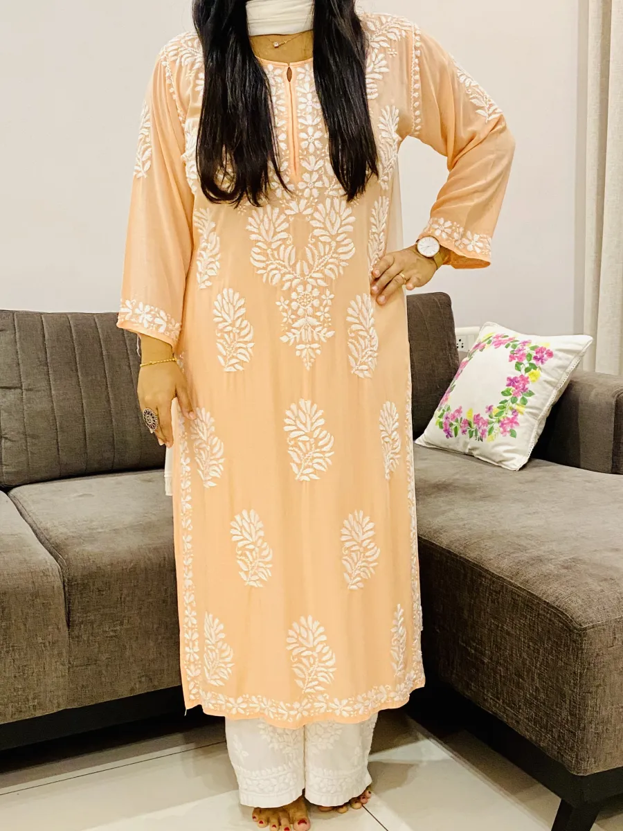 Modal Chikankari Hand Embroidered Women's Long Kurta