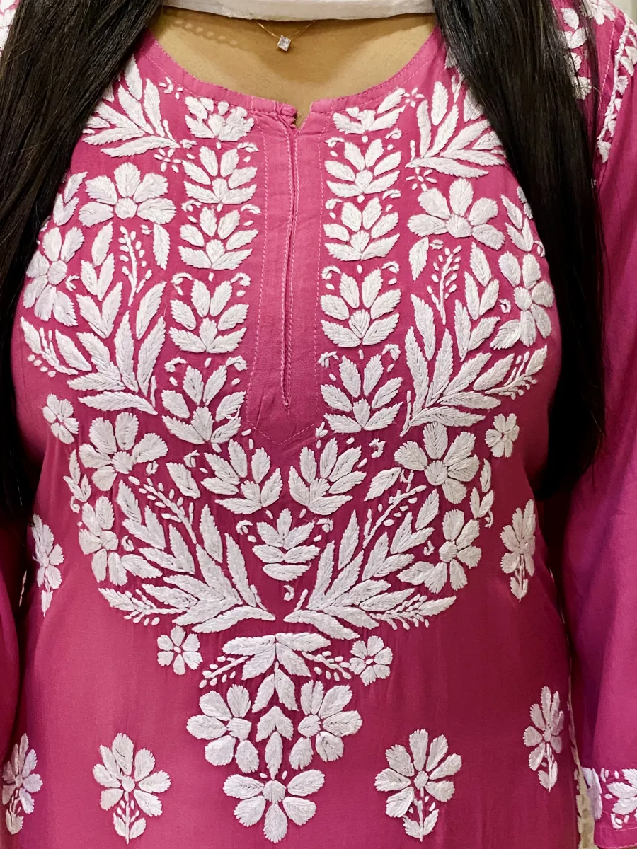 Premium Modal Chikankari Hand Embroidered Women's Solid Kurti