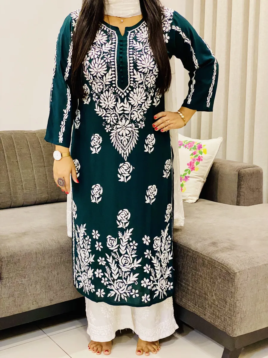 Premium Modal Chikankari Hand Embroidered Women's Solid Long Kurta
