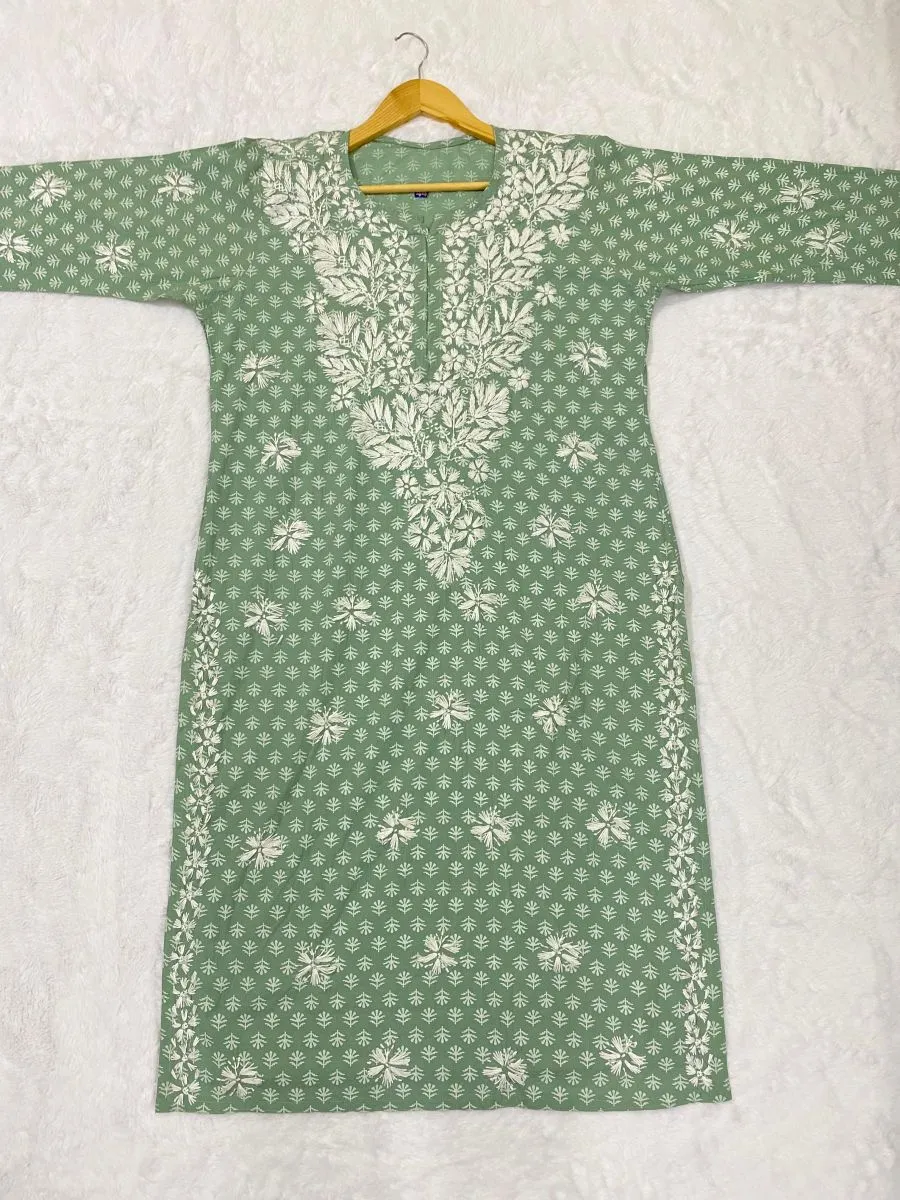 Cotton Chikankari Hand Embroidered Women's Long Kurta
