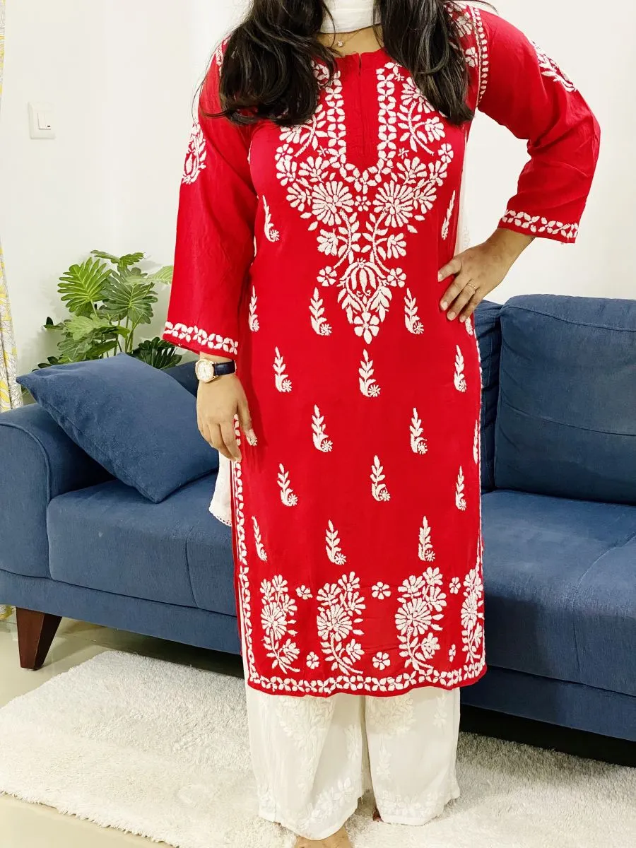 Modal Chikankari Solid Women's Long Kurta