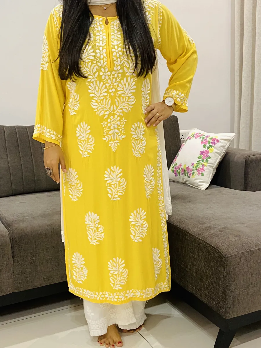 Modal Chikankari Hand Embroidered Women's Long Kurta