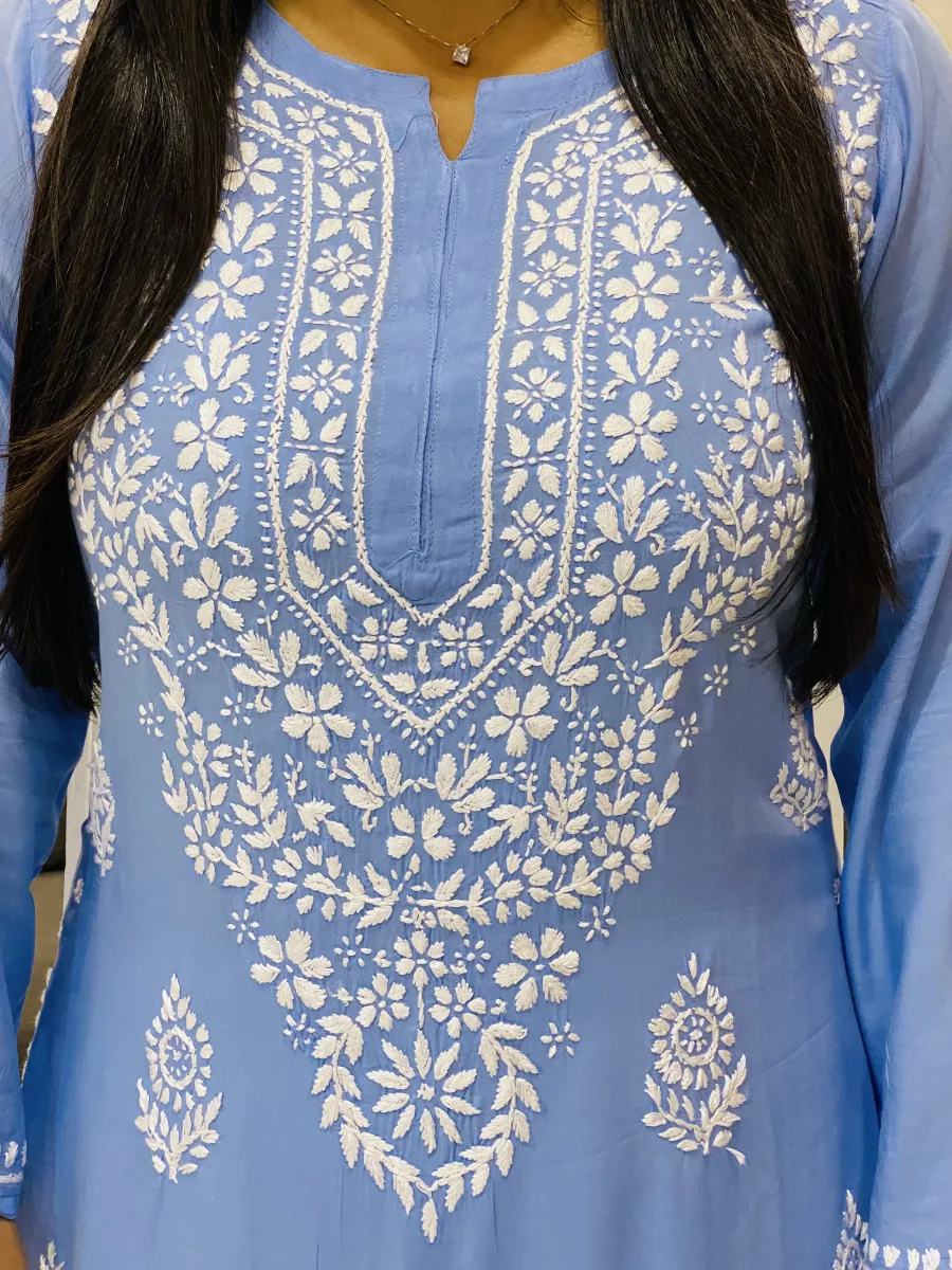 Premium Modal Chikankari Hand Embroidered Solid Women's Long Kurta