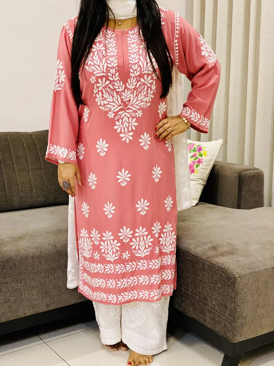 Premium Modal Chikankari Hand Embroidered Women's Solid Kurti