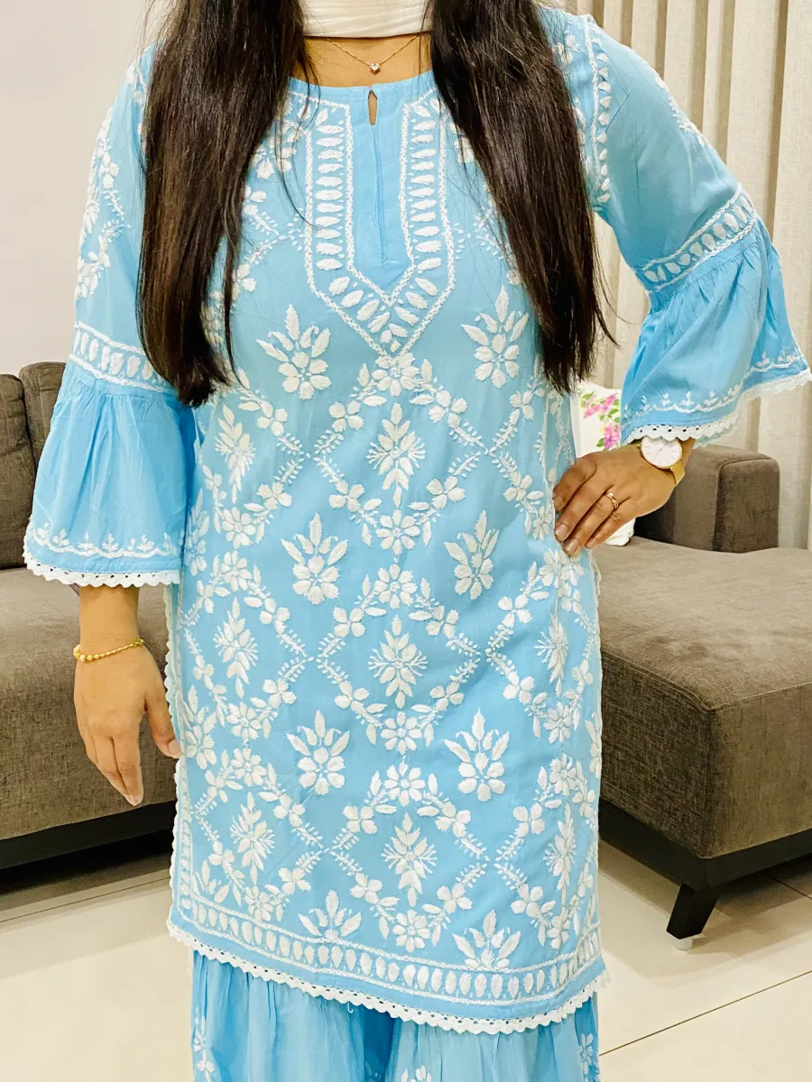 Rayon Chikankari Hand Embroidered Designer Women's Gharara Set