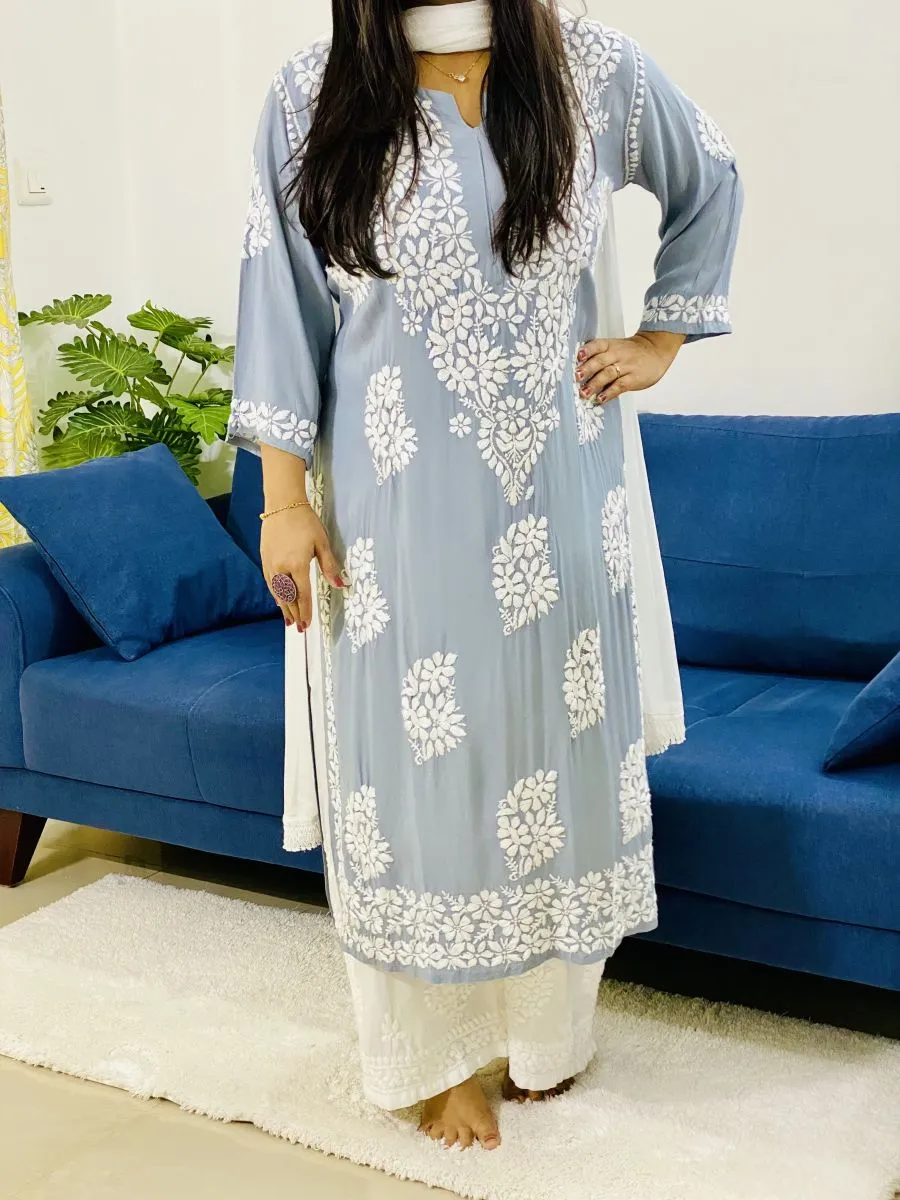 Modal Chikankari Solid Women's Long Kurta