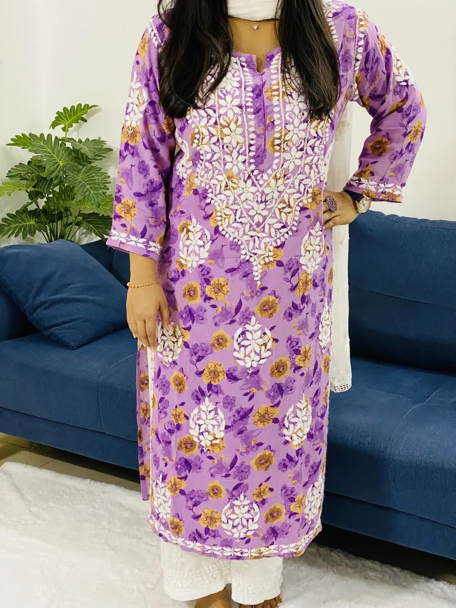 Rayon Chikankari Handwork Floral Women's Long kurta