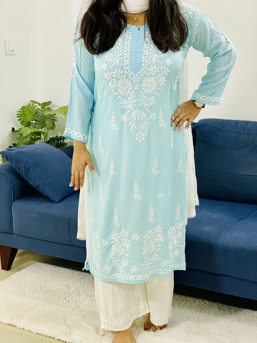 Modal Chikankari Solid Women's Long Kurta