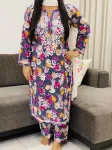 Mulmul Chikankari Hand Embroidered Floral Women's Long Kurta Palazzo Set