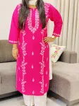 Magenta Ahana Cotton Chikankari Women's Solid Long Kurta
