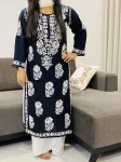 Black Kaira Modal Chikankari Hand Embroidered Women's Long Kurta