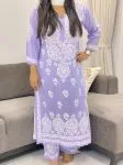 Lavender Opium Premium Modal Chikankari Hand Embroidered Women's Solid Long Kurta Palazzo Set