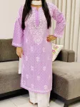Cotton Chikankari Hand Embroidered Women's Floral Long Kurta