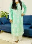 Mint Green Jannat Modal Chikankari Solid Women's Long Kurta