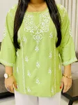 Rayon Chikankari Hand Embroidered Solid Women's Short Top