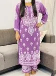 Premium Modal Chikankari Hand Embroidered Women's Solid Long Kurta Palazzo Set