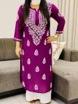 Wine Niya Premium Modal Chikankari Hand Embroidered Solid Women's Long Kurta