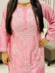 Premium Chanderi Chikankari Hand Embroidered Women's Solid Long Kurta