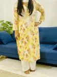 Yellow Saloni Mulmul Chikankari Hand Embroidered Women's Floral Long Kurta
