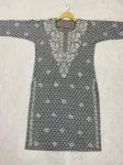 Grey & White Inayat Cotton Chikankari Hand Embroidered Women's Long Kurta