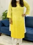 Yellow Murraya Chanderi Silk Chikankari Hand Embroidered Women's Solid Long Kurta