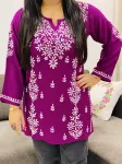 Wine Ayat Chikankari Handwork Women's Modal Short Kurta
