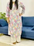 Grey Saloni Mulmul Chikankari Hand Embroidered Women's Floral Long Kurta
