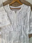White Zoya Viscose Chikankari Hand Embroidered Kurta and Dupatta