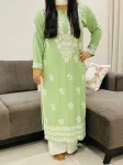 Pista Bela Premium Modal Chikankari Hand Embroidered Solid Women's Long Kurta