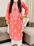 Premium Modal Chikankari Hand Embroidered Solid Women's Long Kurta