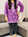 Mauve Anisha Rayon Chikankari Handwork Women's Solid Short Kurta