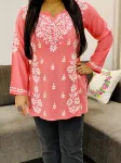 Peach Ayat Chikankari Handwork Women's Modal Short Kurta