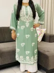 Army Green Bahar Premium Modal Chikankari Hand Embroidered Women's Long Solid Kurta