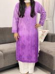 Lavender Butta Jaal Chanderi Silk Chikankari Hand Embroidered Women's Solid Long Kurta
