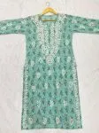 Mint Blue Inayat Cotton Chikankari Hand Embroidered Women's Long Kurta