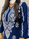 Navy Blue Naaz Premium Modal Chikankari Hand Embroidered Women's Solid Long Kurta
