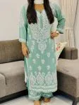 Army Green Opium Premium Modal Chikankari Hand Embroidered Women's Solid Long Kurta Palazzo Set